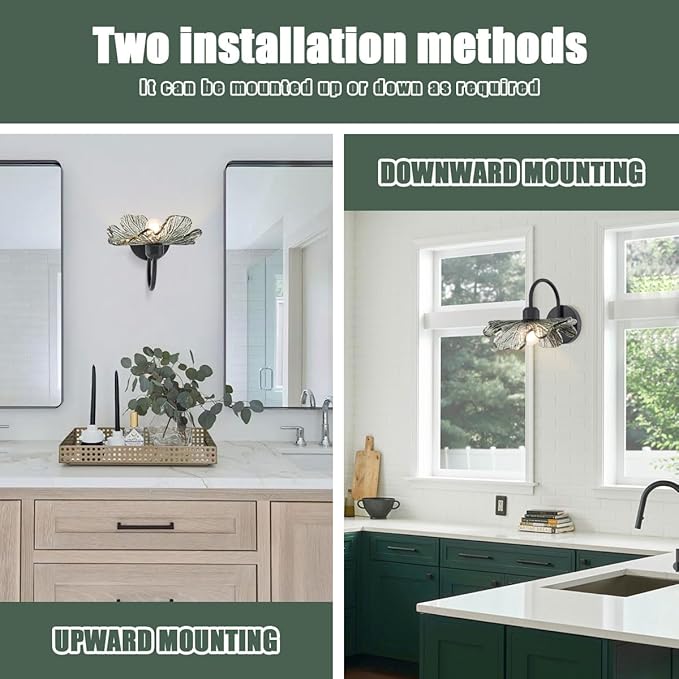 Black Bathroom Vanity Light Vintage Wall Sconce Hand Blown 1-Light Wall Lamp