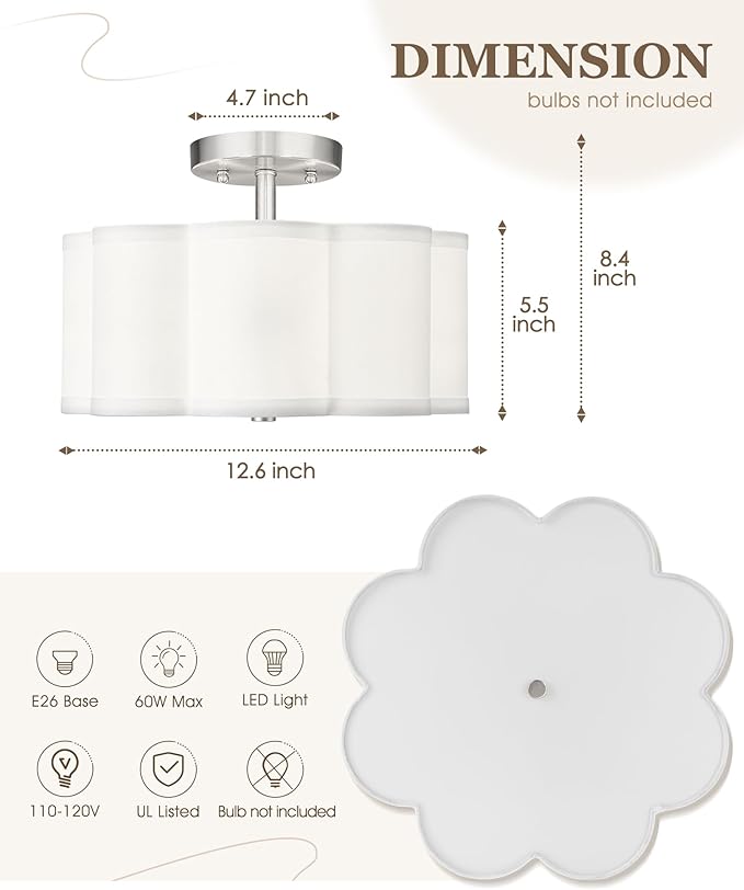 Semi Flush Mount Ceiling Lights, 3-Light 13" Ceiling Light Fixtures