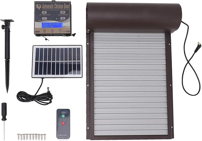 Automatic Chicken Coop Door, Solar Powered 3 in 1 with Timer HD LED Display for Chicken Duck Goose (Brown)