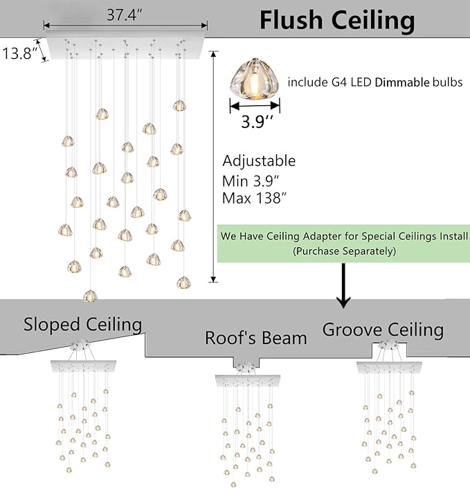 LED Rectangular Chandeliers for Ding Room Light Dimmable Living Room High