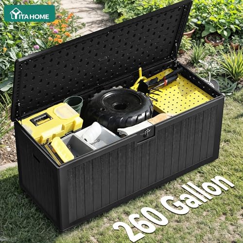 260 Gallon Large Deck Box with Divider & Side Handles