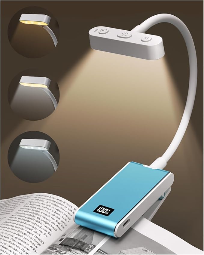 Rechargeable Book Light for Reading at Night in Bed, Clip On Reading Light