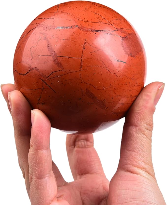 JIC Gem Natural Red Jasper Healing Crystal Ball Divination Gemstone Sphere Ball,Feng Shui Reiki Aura Home Desk Decor (80-90mm)