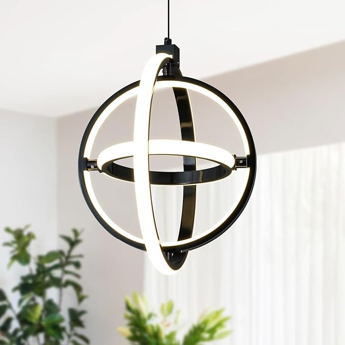 Modern LED Pendant Light Black Pendant Lights 4000K Dimmable External Glow