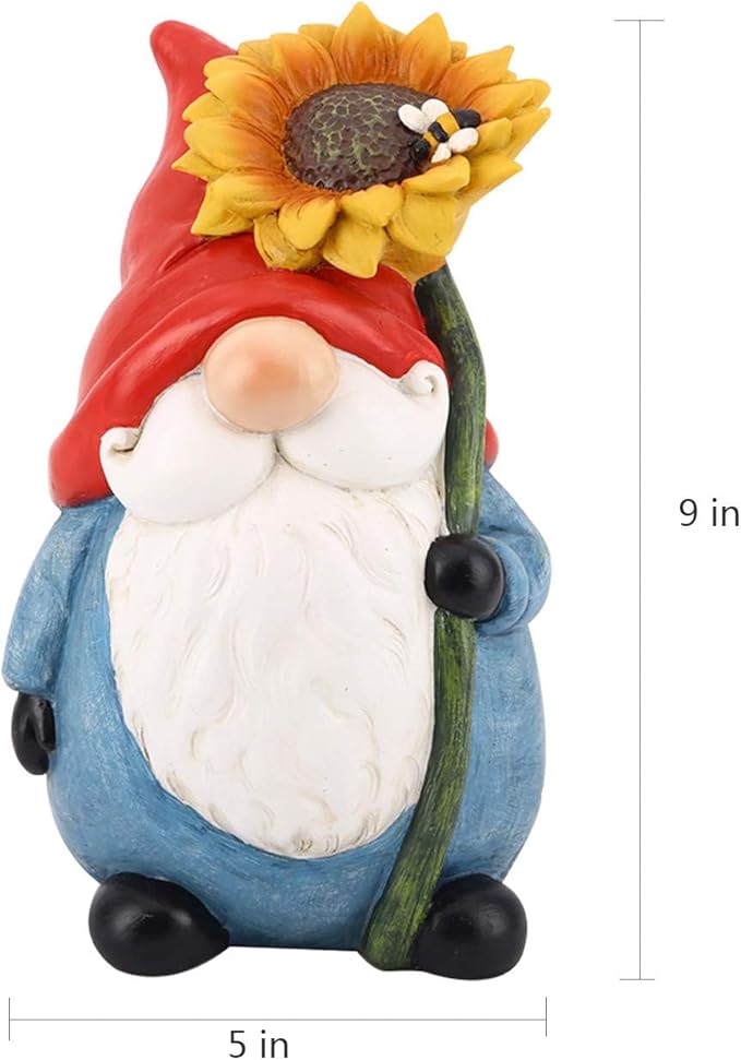TZSSP Outdoor Garden Gnome Statue Statuary with Yellow Sunflower for Patio,Lawn,Garden Decoration