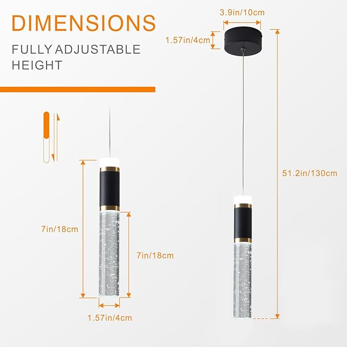 Pendant Light, Crystal Modern Led Kitchen Island Light Fixture, Adjustable