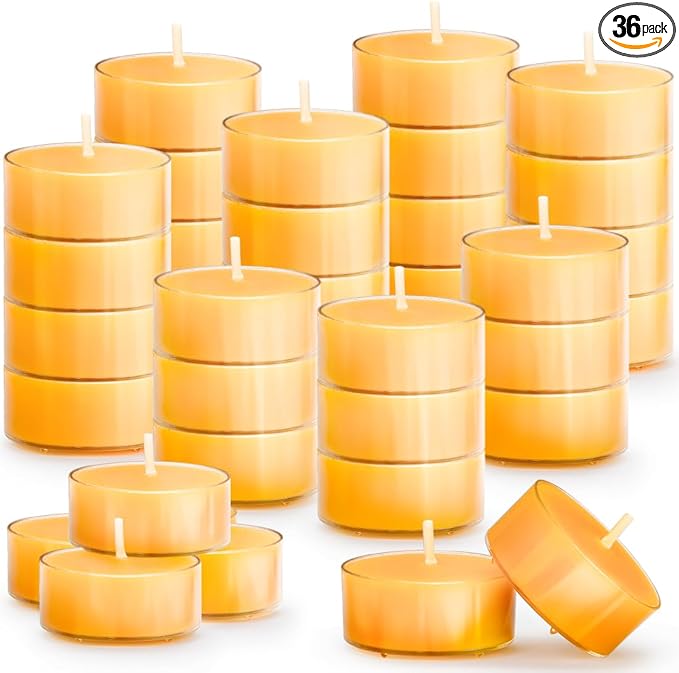36PCS Pure Beeswax Tealight Candles, Natural Scent