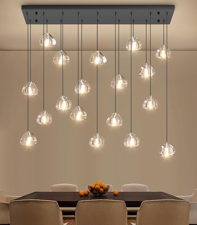W35 x D11.8 x H118 Rectangular Chandelier Bubble Crystal Balls Glam Chandeliers