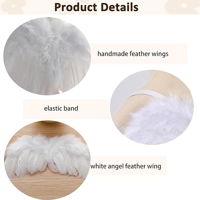 2PCS White Angel Wings With Pearl Chiffon Flower Headband For Newborn Infant Photography Props Soft Fairy Feather Wings For Toddlers Kids Girls Gifts(Color I, One Size)