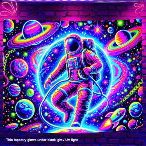 Blacklight Tapestry Astronaut Space Bedroom Decor 78 x 59 Inch