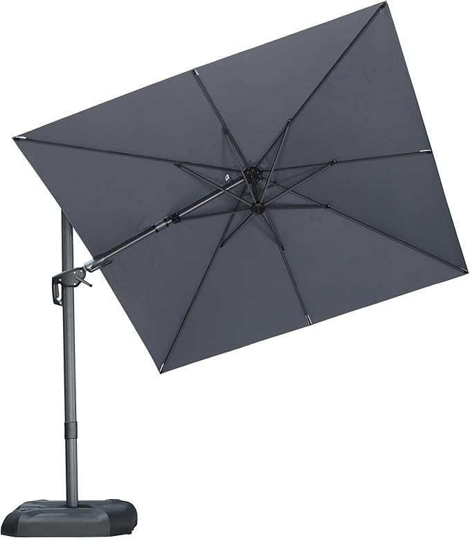 PURPLE LEAF 8' X 8' Left-right Tilting Patio Umbrella Outdoor Cantilever Swivel Square Umbrella Aluminum Offset Umbrella with 360-degree Rotation for Garden Deck Pool Patio Light Grey