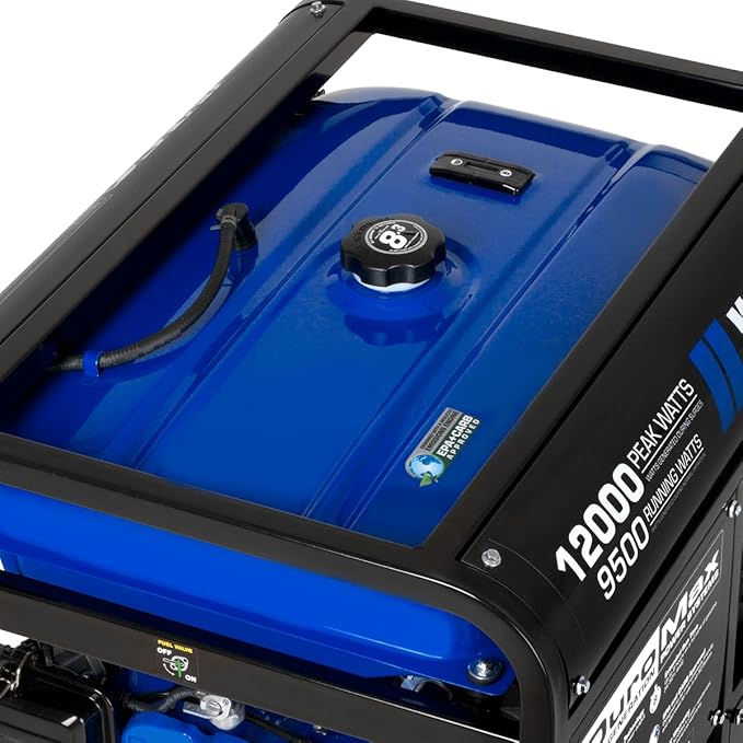 DuroMax Gas Powered Portable 12000 Watt-Electric Start-Home Back Up & RV Ready, 50 State Approved Generator, Blue, Black