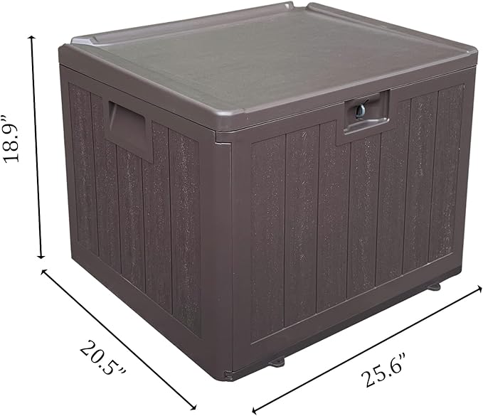 33GAL Brown Blow - Molded Outdoor Deck Box with Lockable Lid - Waterproof, SGS - Certified UV Resistance, Durable Construction for Garden Tool and Pool Accessory Storage, Simple Assembly
