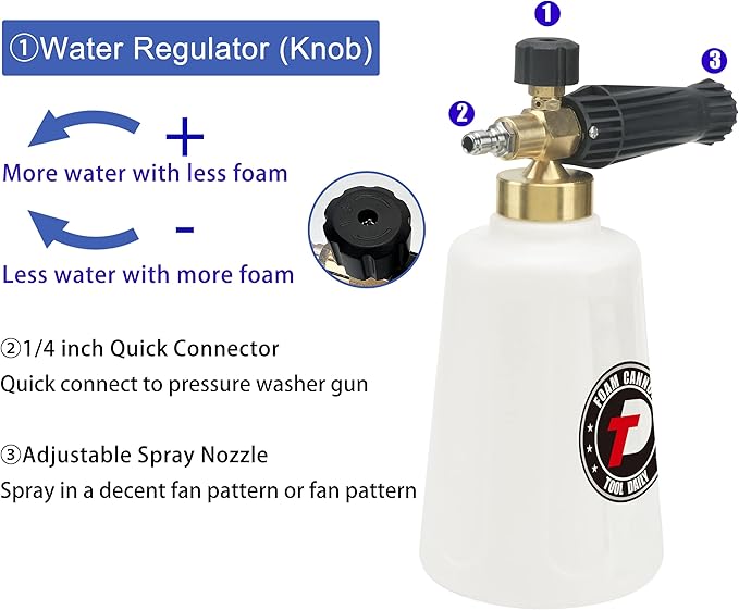 Tool Daily Pressure Washer Foam Cannon for Car Wash, Snow Foam Lance, Additional Orifice Nozzle 1.1mm, 1/4 Inch
