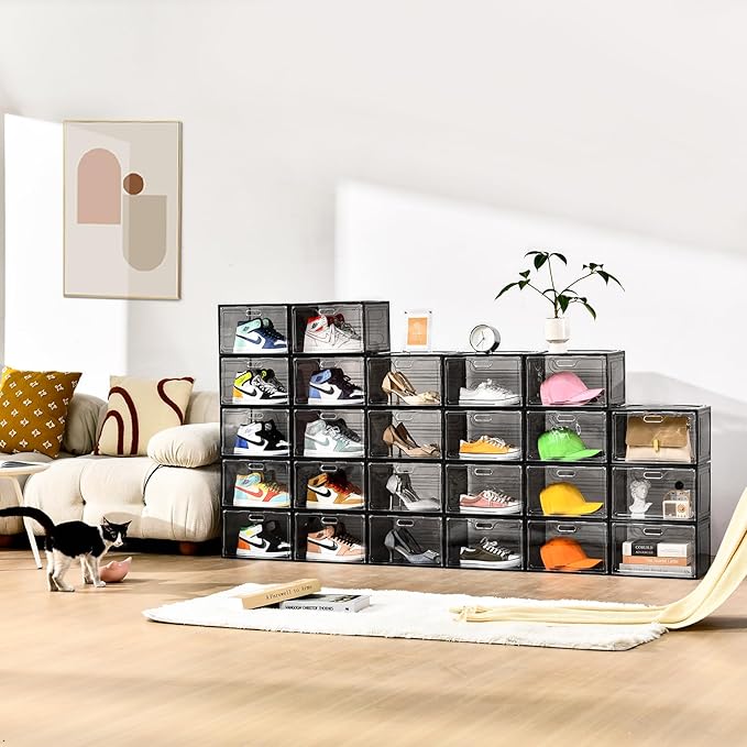 New Gray 8 Pack Shoe Boxes Stackable, Large Shoe Storage Organizer