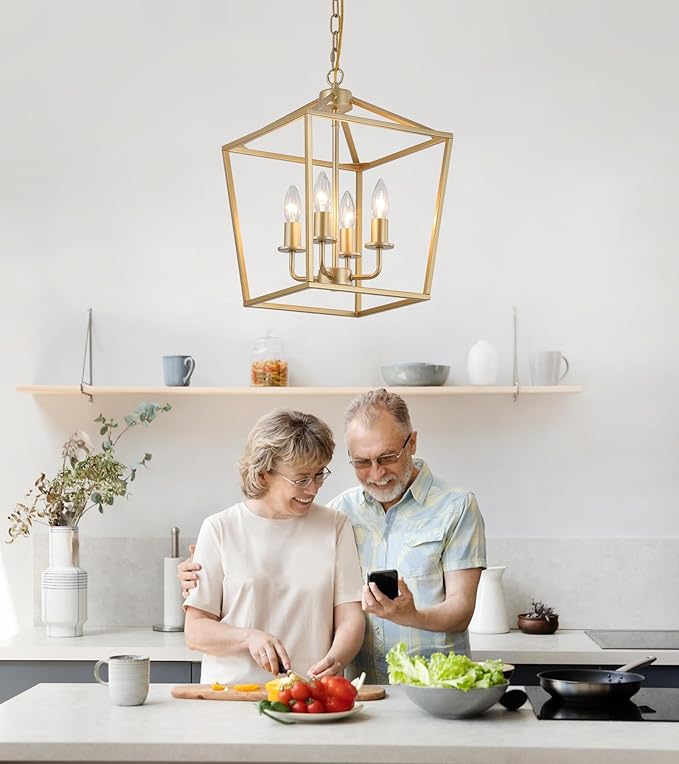 Industrial 4 Lights Chandelier, Dining Room, UL Listed