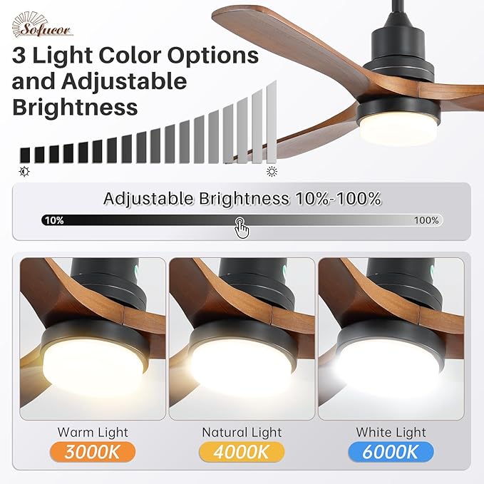 Sofucor 52 Inch Solid Wood Ceiling Fans