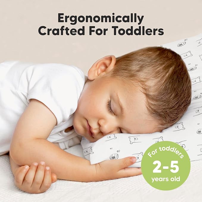KeaBabies Toddler Pillow with Pillowcase, Jumbo 14X20 - Soft Organic Cotton Toddler Pillows for Sleeping - Machine Washable - Perfect for Travel, Toddler Bed Set (Bumble Bear)