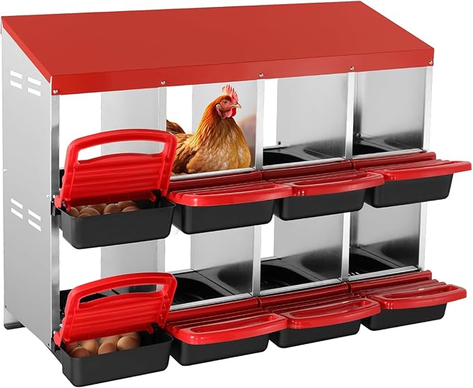 VEVOR Chicken Nest Box, 8-Compartment, 30 to 45 in Stable & Corrosion-Resistant Metal Nesting Boxes with Inclined Nesting Boxes, Bottom Holes & Resting Platform, Fit for Different Chicken Breeds