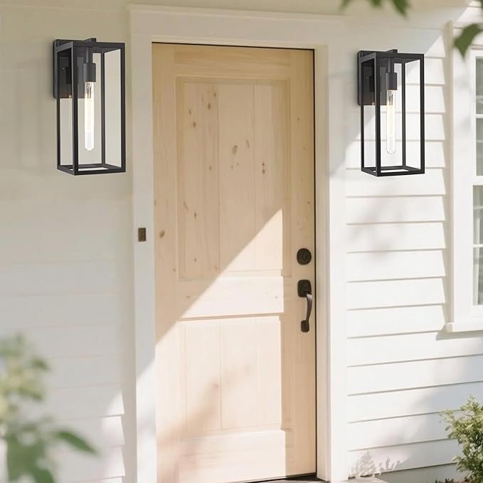 Bestshared Outdoor Wall Lantern, 13.4IN Tall Wall Sconce Light, Anti-Rust Front