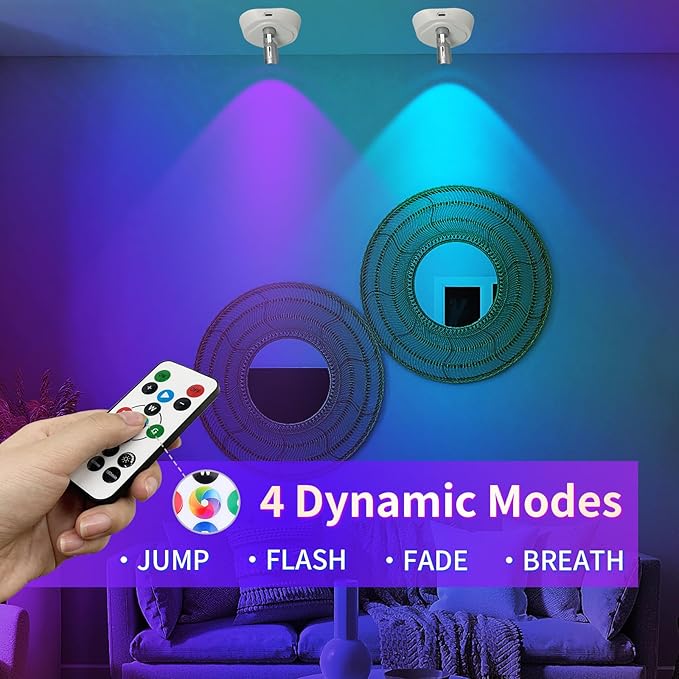LED Wireless Spotlights with Remote, RGBW Rechargeable Up Lights Indoor