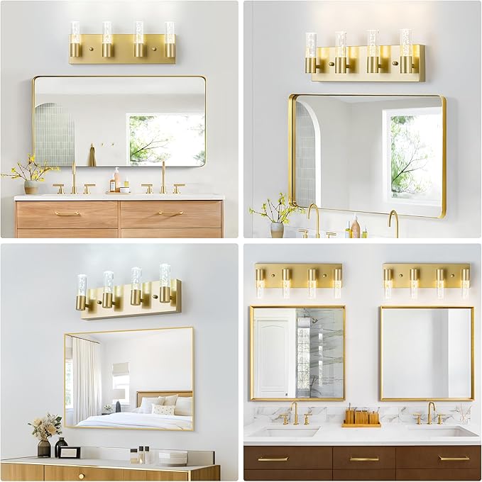 Bathroom Vanity Light Fixtures Over Mirror Brushed Golden Finish Coating