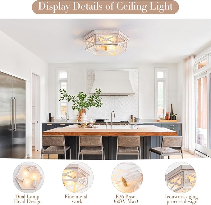 13 inch White and Gold Flush Mount Ceiling Light Fixture, 3-Light Hallway Light
