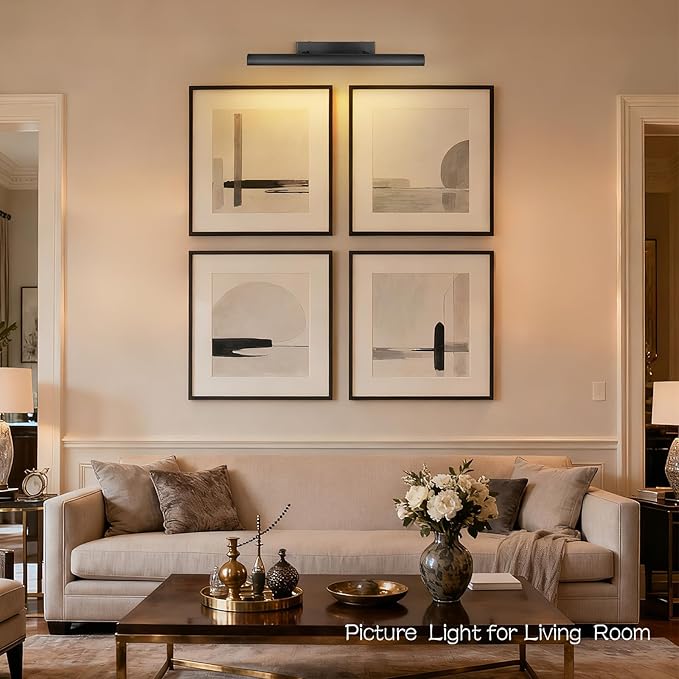 Matte Black Picture Lights for Wall, 3-Light Bronze Gallery Light, Warm White