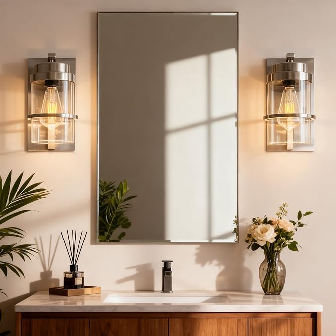 Brushed Nickel Wall Sconces Light, Modern Wall Sconces Bathroom Light Fixtures