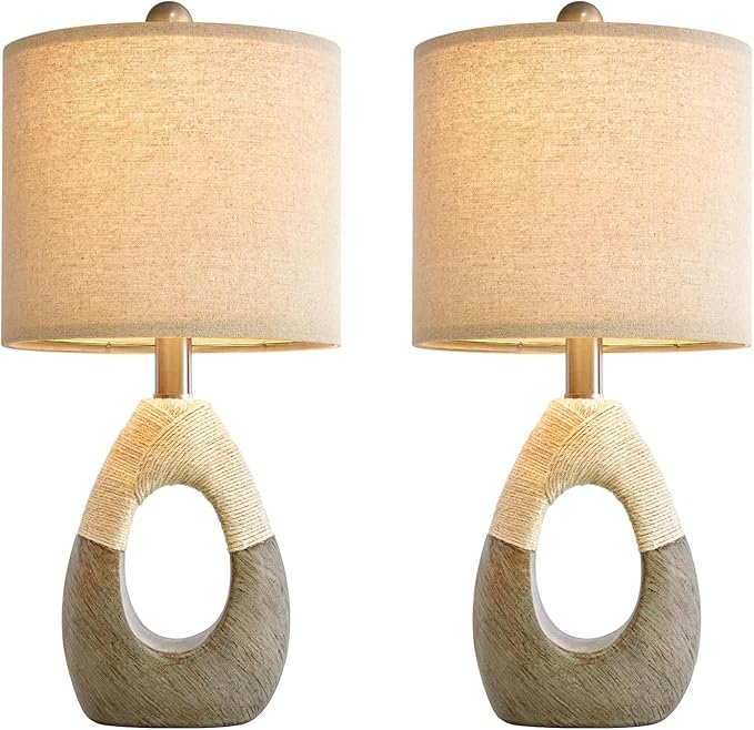 OYEARS 19” Boho Table Lamps Bedroom Living Room Set 2, Suitable