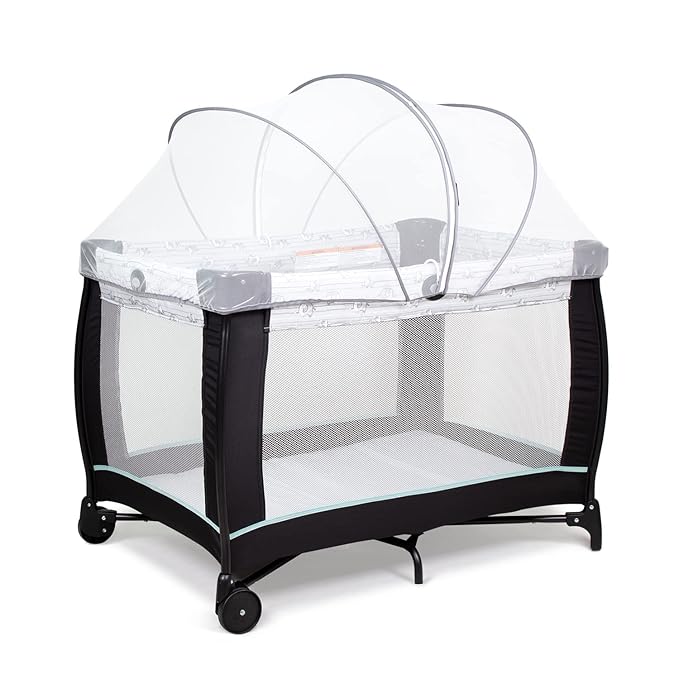 Beberoad Love Portable Playard Cover – Breathable Mosquito Net with 2-Way Zipper for Travel Cribs & Playpens (White)