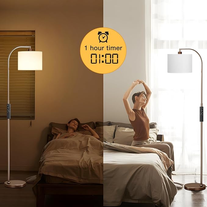 Ambimall Arc Floor Lamp with Remote and Stepless Dimmable Bulb, Colors