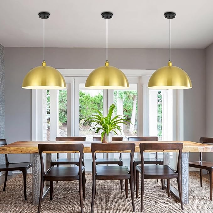 Gold Pendant Light, Elegant Semi-Circular Shade Design, Adjustable Height