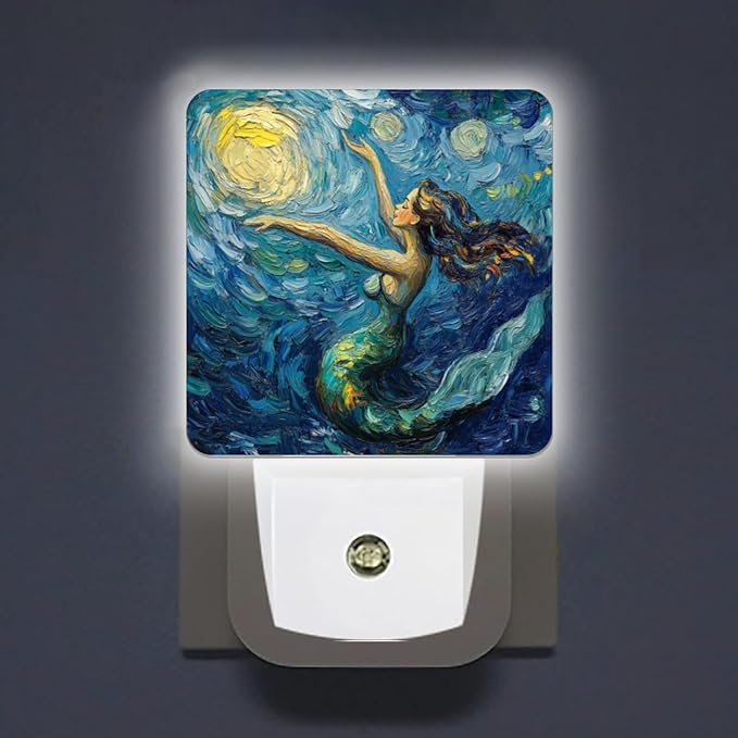 LED Night Lights Plug into Wall, Starry Night Singing Mermaid Decorative Night