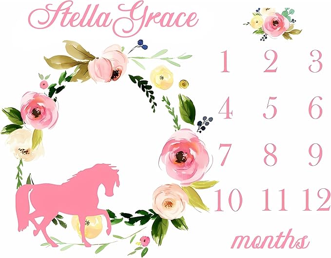 OLIVE OLIVIA Personalized Gifts for Baby with Customized Name, Monthly Milestone Blanket Girl Boy, Growth Chart Blanket, Perfect Custom Pentagram Frame,60''x80''