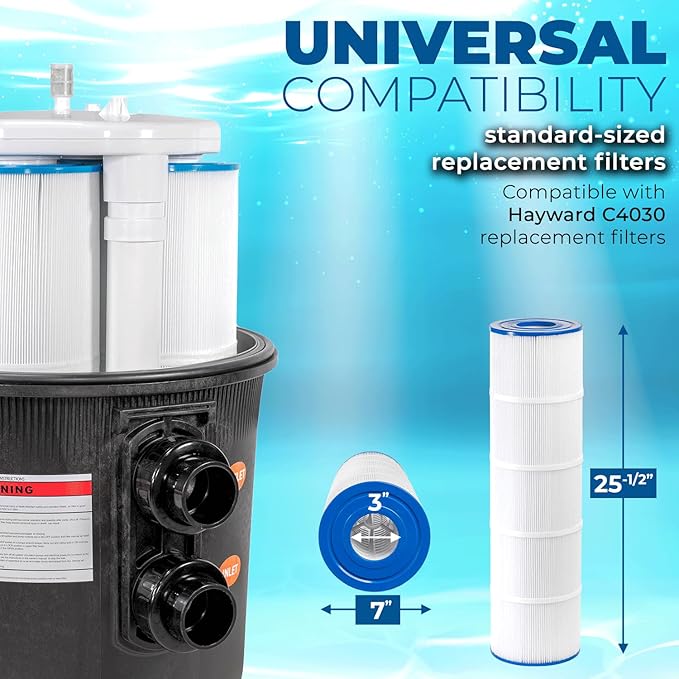XtremepowerUS 425 SQ/FT Pool Cartridge Filter In-Ground Above Ground Swimming Pool and Spa Filter System (4-Pieces Filter Set) 2" Inlet/Outlet Fitting
