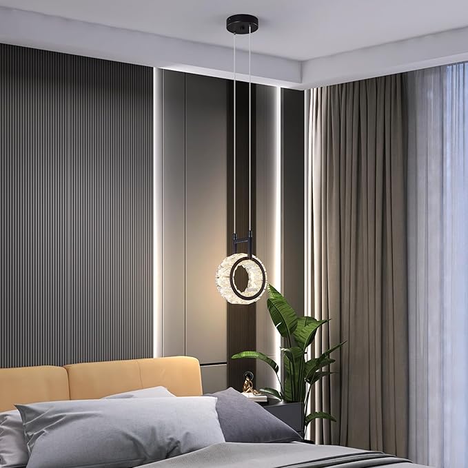Kitchen Island Mini Light Fixture Modern Led Crystal Pendant Light Black Round