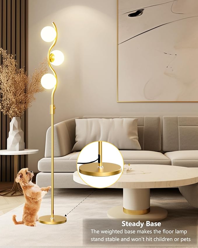Lightdot 60IN Gold Floor Lamp Stepless Dimmable Globe Floor Lamps