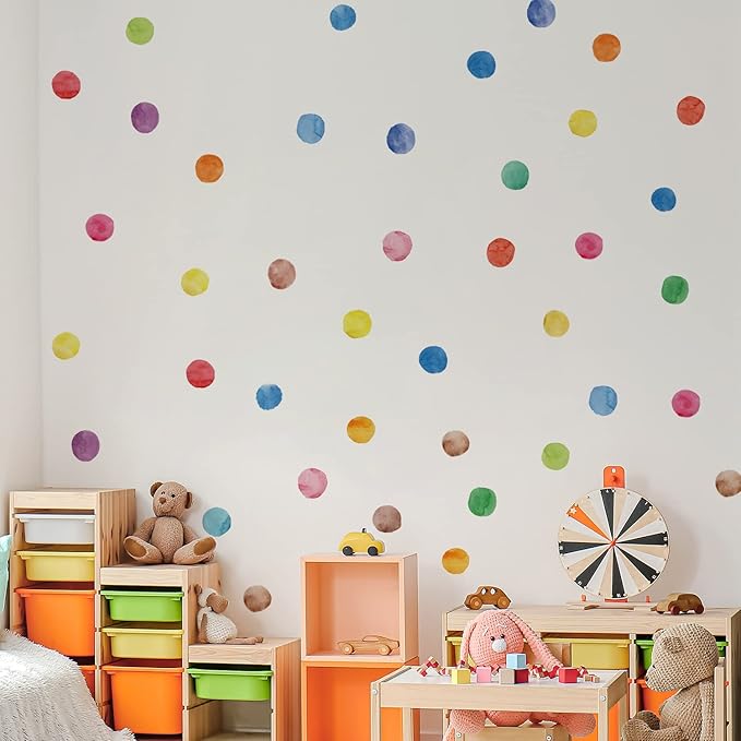 Colorful Polka Dot Wall Decals Watercolor Dots Wall Sticker for Kids Baby Girls Teens and Nursery Room (12 Sheets)