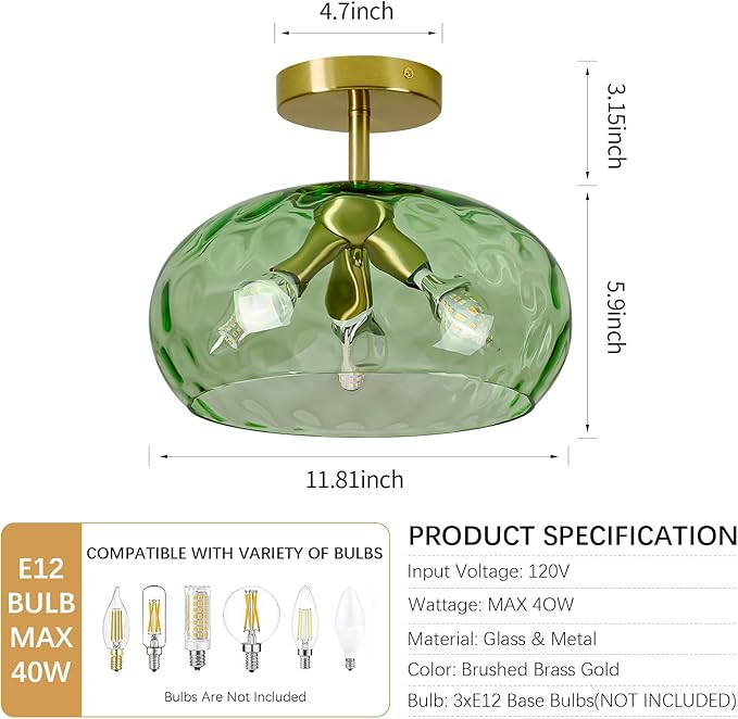 Green Glass Flush Mount Ceiling Light