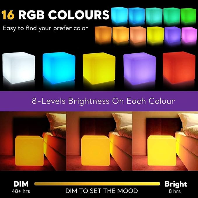 14 inch Versatile LED Cube Light Chair, Rechargeable Light Cubes Table w/Remote