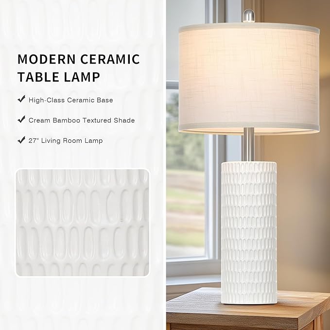 27" Ceramic Table Lamp, Farmhouse Table Lamp