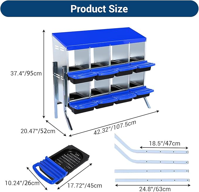 Chicken Nesting Box, 8 Compartments Roll Away Nesting Boxes for Chickens, Galvanized Steel Rust Proof Nesting Boxes for Chicken Coop, Easy to Clean