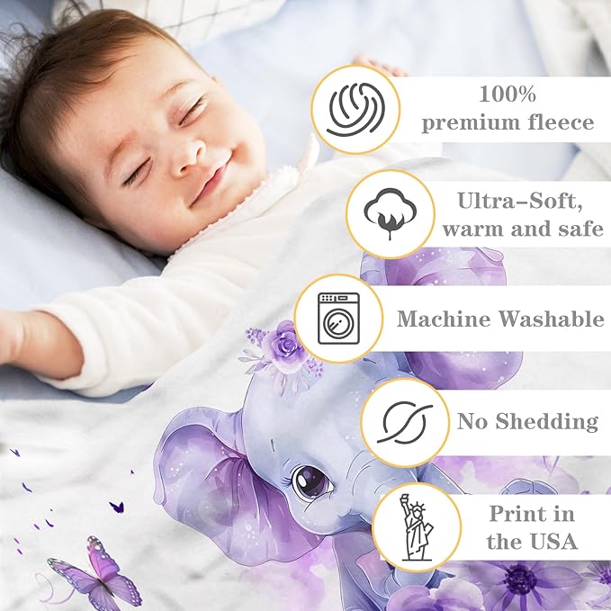 Personalized Baby Blanket for Girls Custom Baby Blanket with Name for Kids Custom Elephants Blanket for Infant Toddler Soft Newborn Bed Throw Personalized Baby Gift for Birthday Baby Shower Christmas