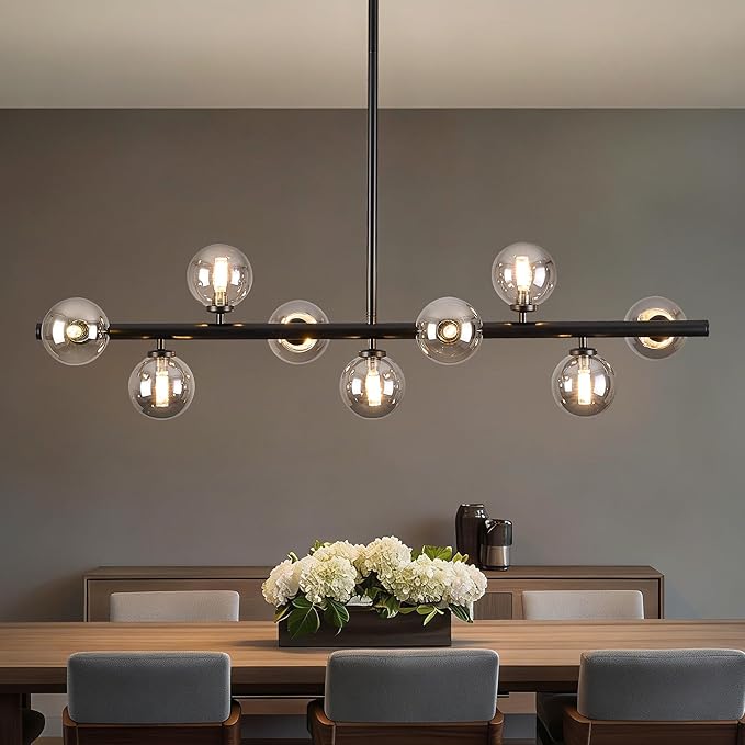 Mid Century Modern Globe Sputnik Chandelier, 9-Light Linear Chandeliers