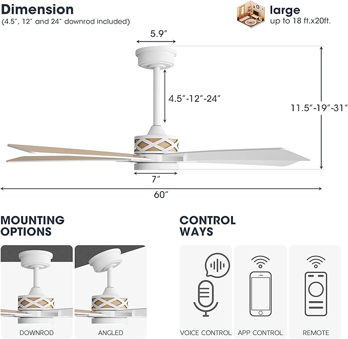 WINGBO 60" Smart Ceiling Fan