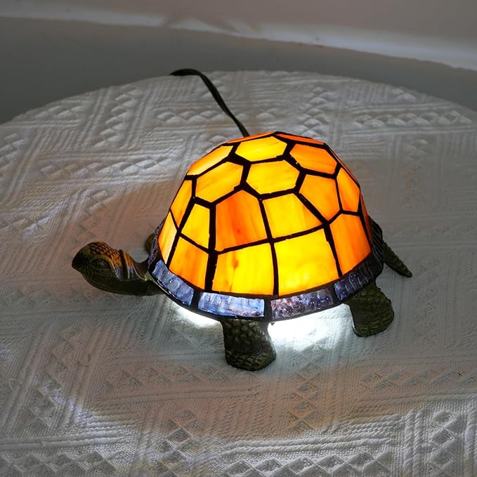 Orange Turtle Lamp Tiffany Bedside Table Lamp Retro Decor Art Nightstand Light