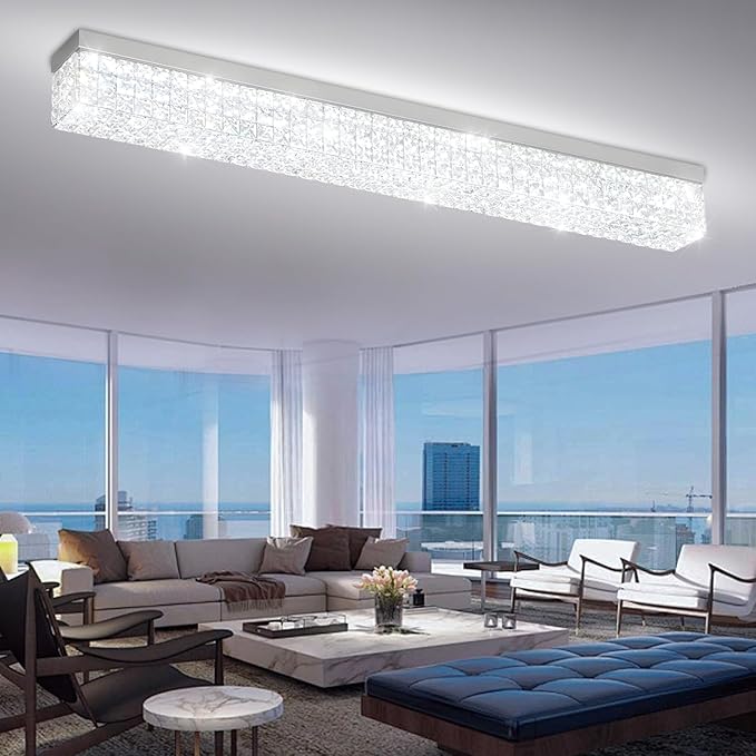 L48 Rectangular Chandelier Flush Mount Rectangle Chandelier Modern K9 Crystal