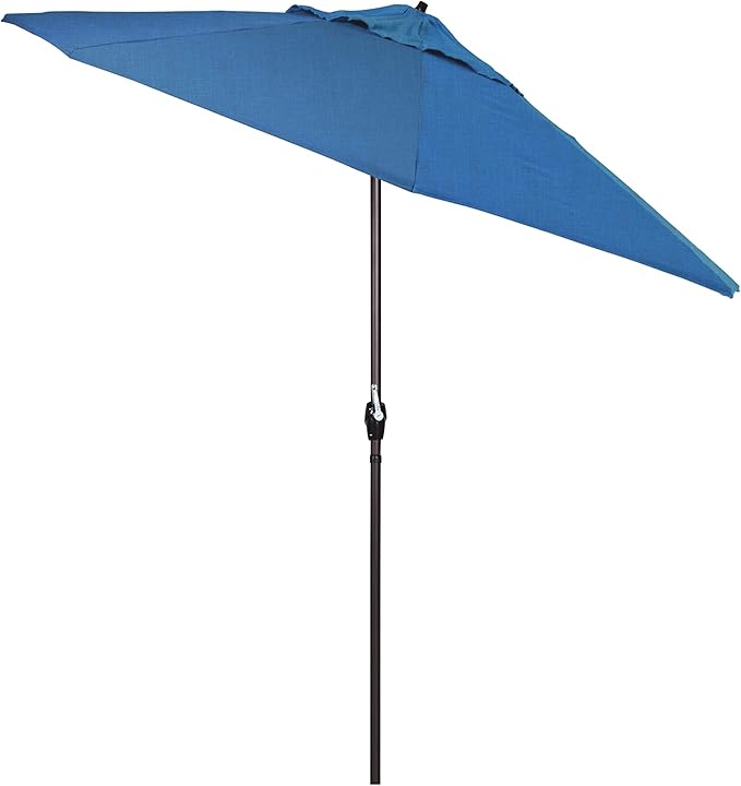California Umbrella 9' Round Sunbrella Aluminum Outdoor Deck, Pool or Patio Umbrella, Crank Lift, Auto Tilt, Bronze Pole, Regatta
