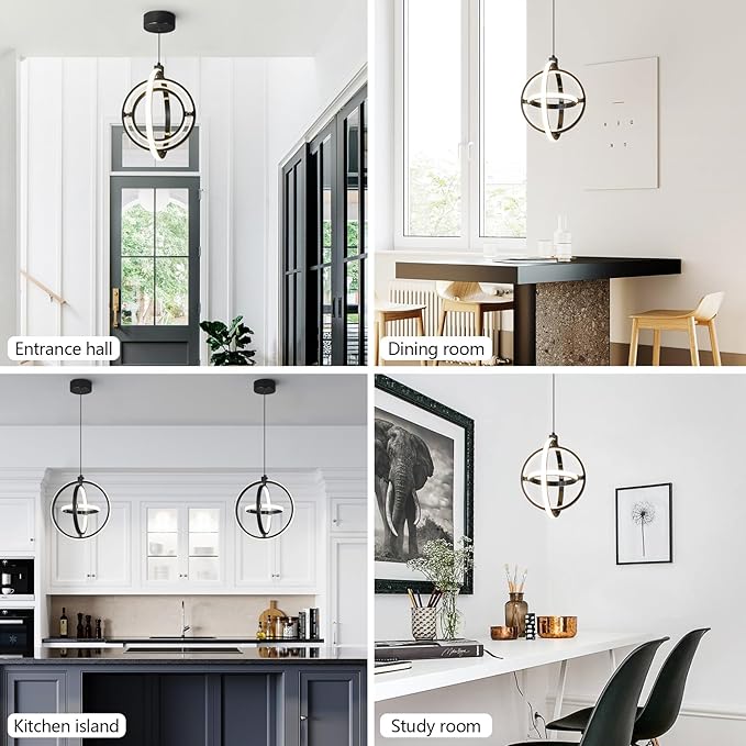 Modern LED Pendant Light Black Pendant Lights 4000K Dimmable External Glow